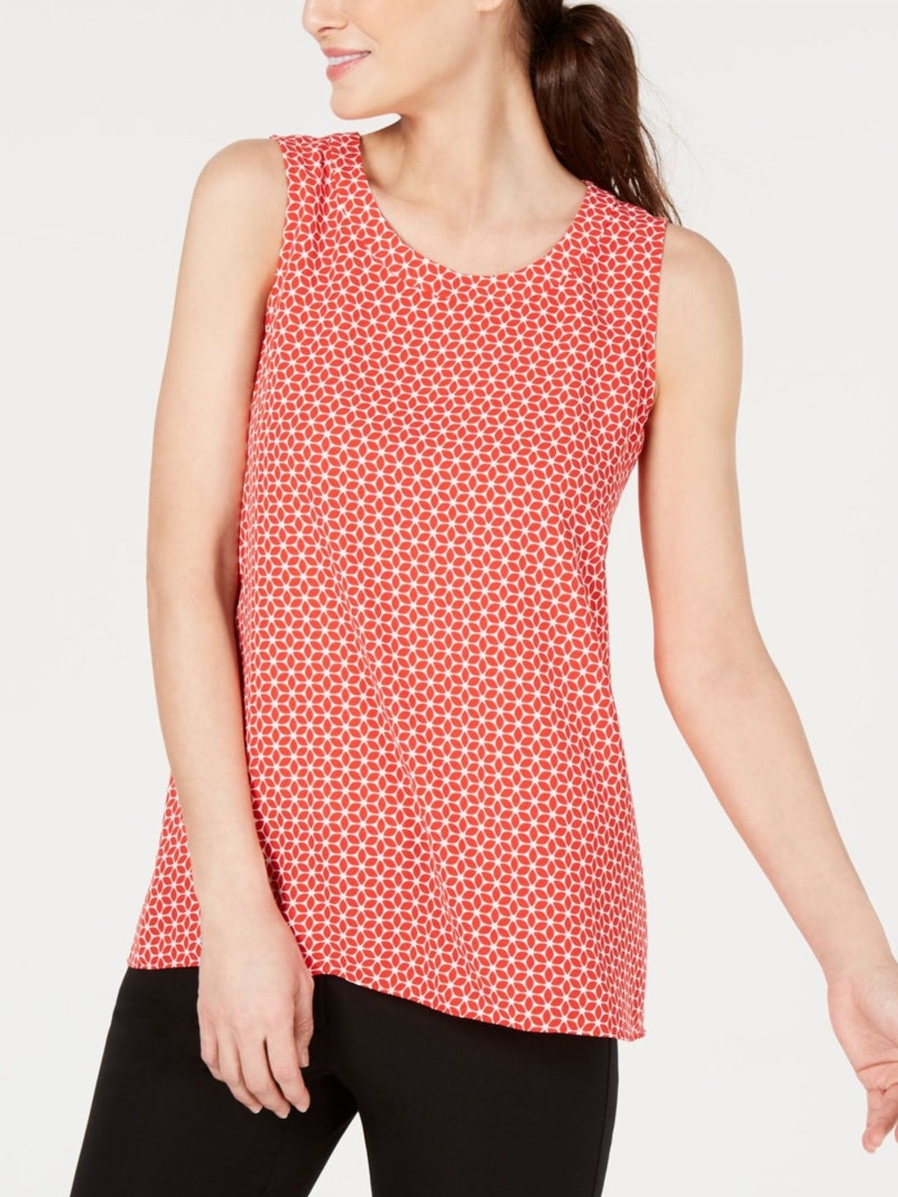 ❤️ Anne Klein Red Geometric Sleeveless Scoop Neck Top. Size 1X